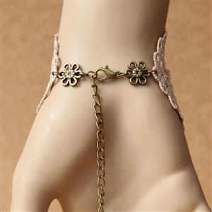 Vintage Style Floral Embroidery Pearl Metal Bracelet with Ring J18005