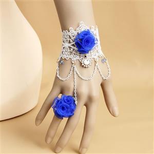 Vintage Style Flower Chain Bracelet with Ring J18001