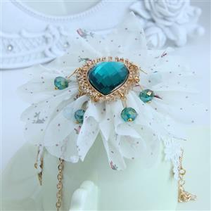 Vintage Style Big Flower Green Gem Bracelet with Ring J18002