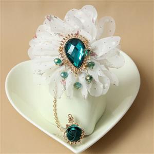 Vintage Style Big Flower Green Gem Bracelet with Ring J18002