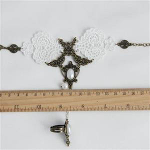 Vintage White Lace Metal Bracelet with Metal Ring J17915