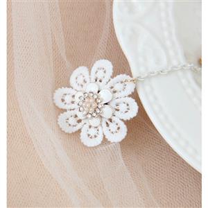 White Vintage Floral Lace Gem Wristband Metal Ring Bride Bracelet J17816