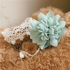 White Vintage Lace Wristband Flower Metal Ring Bride Bracelet J17817