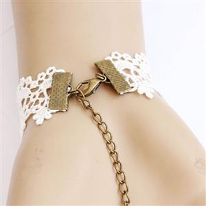 White Vintage Lace Wristband Flower Metal Ring Bride Bracelet J17817