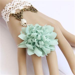 White Vintage Lace Wristband Flower Metal Ring Bride Bracelet J17817