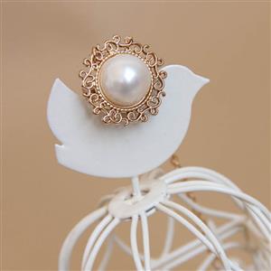 White Vintage Lace Pearl Wristband Metal Ring Bride Bracelet J17843