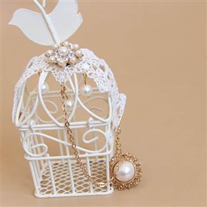 White Vintage Lace Pearl Wristband Metal Ring Bride Bracelet J17843