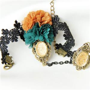 Fashion Vintage Lace Flower Wristband Bracelet Metal Ring J17815