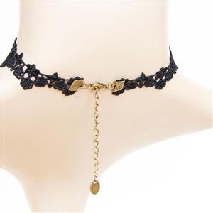 Punk Gothic Wedding Party Black Lace Purple Rose Bead Chain Pendant Necklace Choker J12012