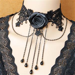 Victorian Black Rose Lace Cameo Choker Necklace J12033