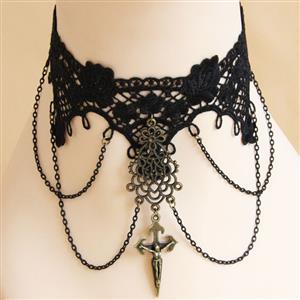 Gothic Vintage Pendant Black Lace Cross Choker Necklace J12034