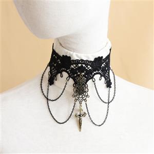 Gothic Vintage Pendant Black Lace Cross Choker Necklace J12034