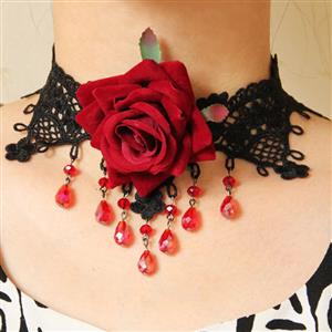 Punk Gothic Victorian Wedding Party Rose Lace Choker Necklace J12040