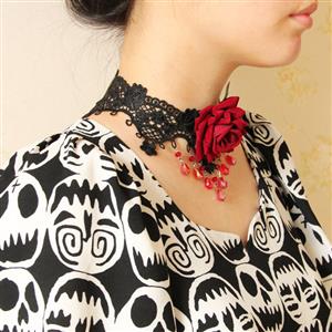 Punk Gothic Victorian Wedding Party Rose Lace Choker Necklace J12040