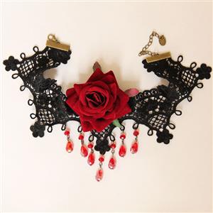 Punk Gothic Victorian Wedding Party Rose Lace Choker Necklace J12040
