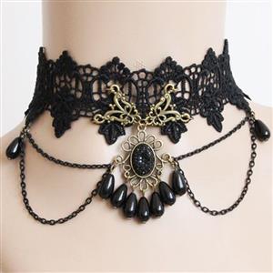 Vintage Gothic Victorian White Lace Crystal Chocker Necklace J12057