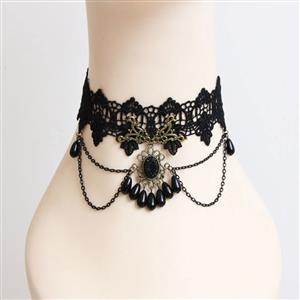 Vintage Gothic Victorian White Lace Crystal Chocker Necklace J12057