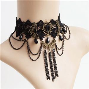 Vintage Gothic Victorian Lace Tassels Chocker Necklace J12060