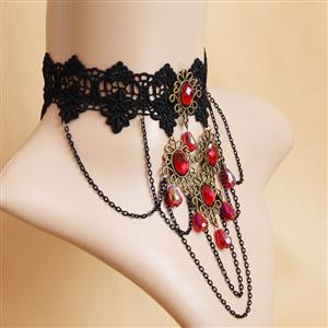 Retro Gothic Victorian Lace Gem Chocker Necklace J12061