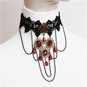 Retro Gothic Victorian Lace Gem Chocker Necklace J12061