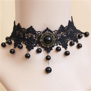 Gothic Vintage Punk Vampire Bead Gem Lace Choker Necklace J12065