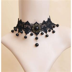Gothic Vintage Punk Vampire Bead Gem Lace Choker Necklace J12065