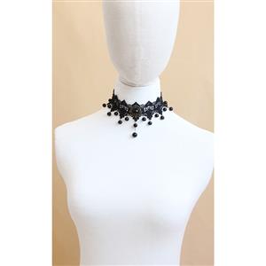 Gothic Vintage Punk Vampire Bead Gem Lace Choker Necklace J12065