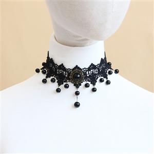 Gothic Vintage Punk Vampire Bead Gem Lace Choker Necklace J12065