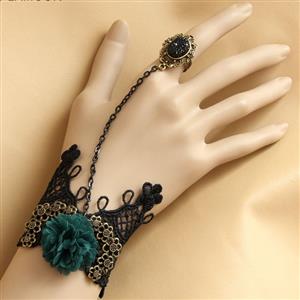 Gothic Lolita Retro Lace Wedding Wristband Green Flower Slave Bracelet Ring J12066