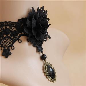 Gothic Vintage Punk Vampire Gem Lace Choker Necklace J12109