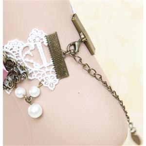 Vintage Court Rose White Lace Anklet Vintage Pearl Foot Anklet Chain J12110