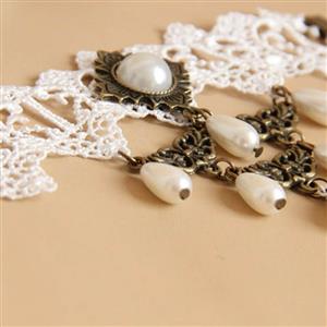 Vintage Lace Pearl Wristband Metal Ring Bracelet J17872