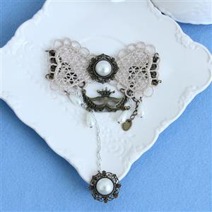 Vintage Style Pearl Chain Bracelet with Ring J18000
