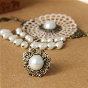 Vintage Style Circle Embroidery Pearl Bracelet with Ring J18004
