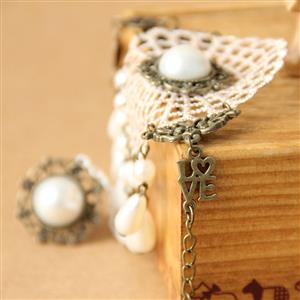 Vintage Style Circle Embroidery Pearl Bracelet with Ring J18004