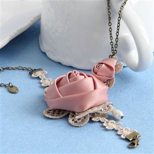 Vintage Style Pink Rose Embroidery Bracelet J17919