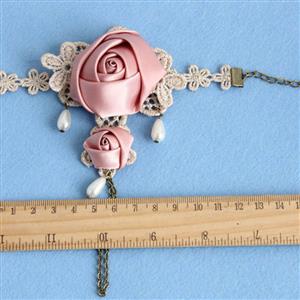 Vintage Style Pink Rose Embroidery Bracelet J17919