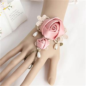 Vintage Style Pink Rose Embroidery Bracelet J17919