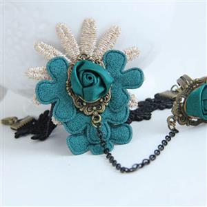 Vintage Style Blue Flower Embroidery Rose Bracelet with Ring J17920