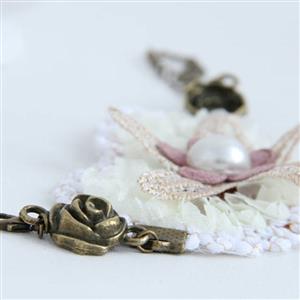 Vintage Style Floral Embroidery Pearl Bracelet with Ring J17921