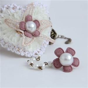 Vintage Style Floral Embroidery Pearl Bracelet with Ring J17921