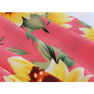 Vintage Rockabilly Sunflower Print V Neck Front Button Sleeveless Cocktail Party Swing Dress N22074