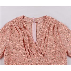 Fashion Floral Print Surplice Neckline Short Sleeve Wide Waist Summer Midi Dress N22079