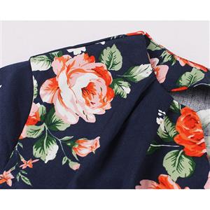 Vintage Floral Print Surplice Neckline Cap Sleeve High Waist Cocktail Party Swing Dress N22112