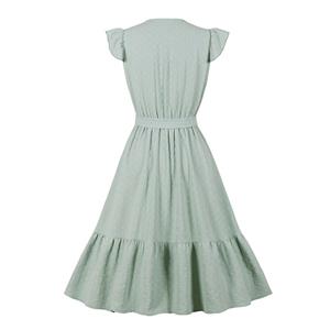 Fashion Surplice Neckline Flutter Sleeve Sash High Waist Ruffle Hem Daily Swing Dress N21859