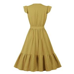 Fashion Surplice Neckline Flutter Sleeve Sash High Waist Ruffle Hem Daily Swing Dress N22059