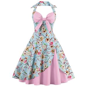 Vintage Sweetheart Floral Print Halter Cocktail Party Dress N12793