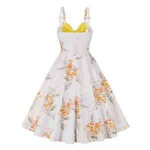 1950s Vintage Sweetheart and Bowknot Bodice Floral Print Straps Cocktail Swing Dress N22242