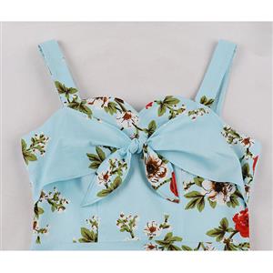 1950s Retro Straps Sweetheart Bowknot Bodice Floral Print High WAIST Summer A-line Dress N22096