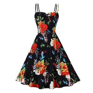 Fashion Floral Print Swing Dress, Vintage Floral Print Cocktail Party Dress, Fashion Casual Office Lady Dress, Sexy Tea Party Dress, Retro Party Dresses for Women 1960, Vintage Dresses 1950's, Plus Size Dress, Vintage Party Dresses for Women, Sexy Spaghetti Straps Dress for Women, #N22202